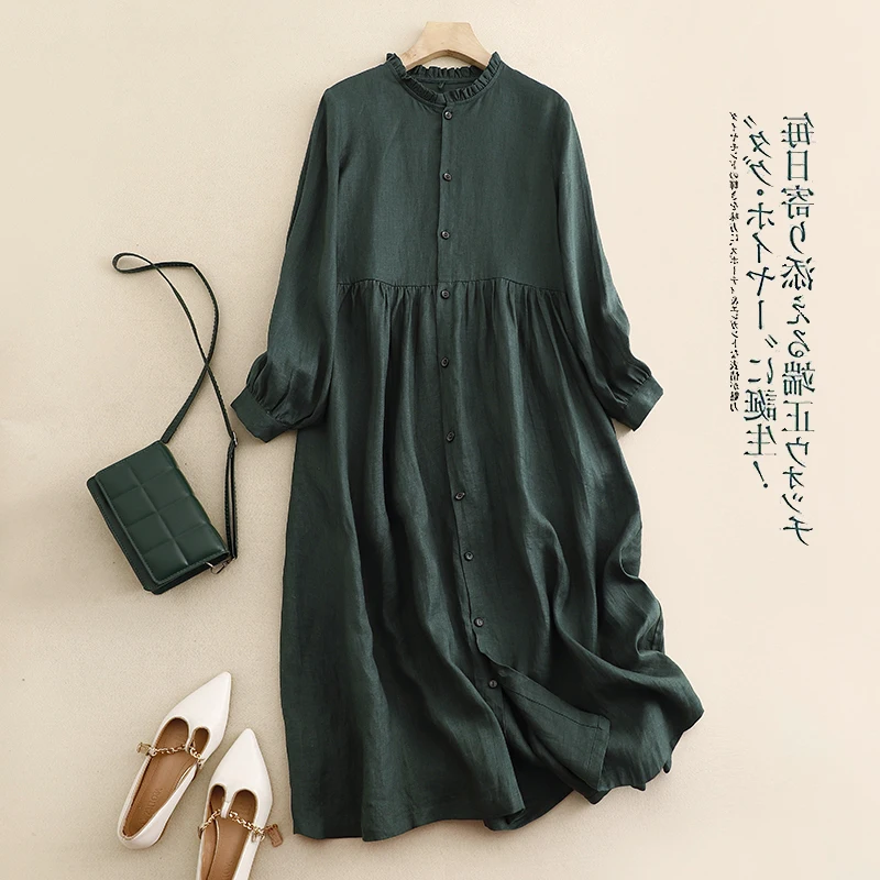 

Осенний однотонный Lin Long Sve irt Dr, большой размер, женский Ele mmet Ne Long Dr, свободный крой, повседневный