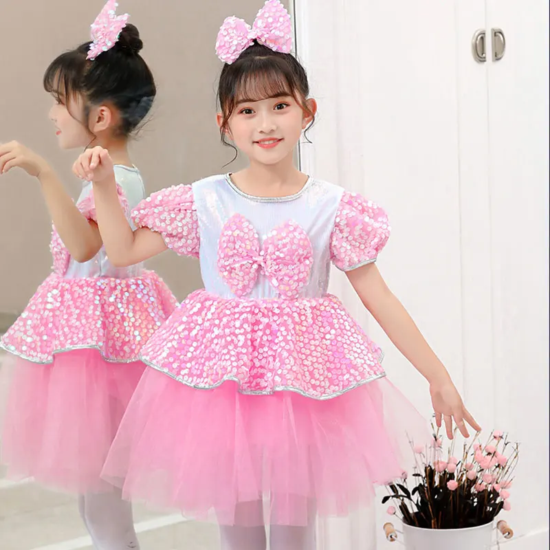 Girls Sequins Jazz Latin Ballet Dance Costume Leotard Kids Shiny jazz Costumes For Girls Tutu Dance Girl Stage Dancewear