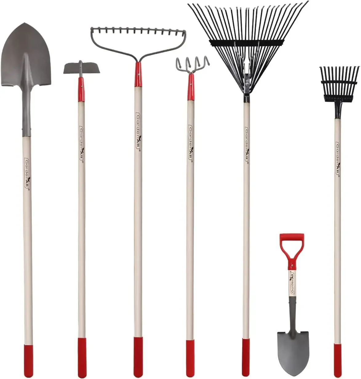 7-Piece Shovels Rakes Hoe Set Garden Tools Gifts for Women Long Wood Handle Pointy Shovels for Digging Short Handle Sh