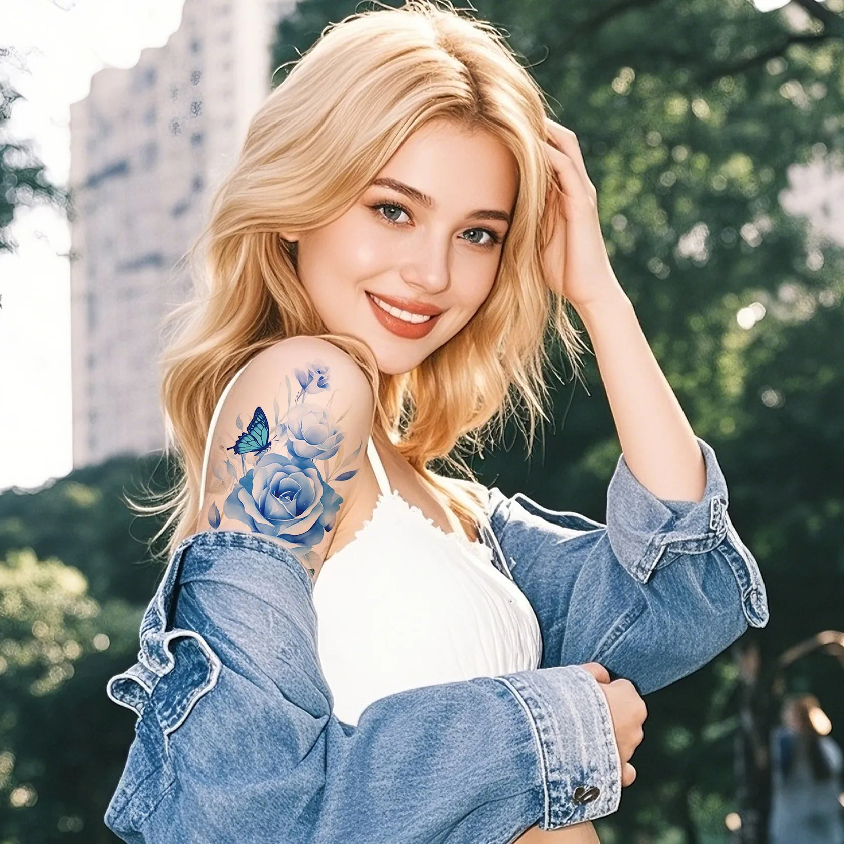 

Lotus flower tattoo sticker high sense black and white flower arm scar rose small fresh temporary tattoo
