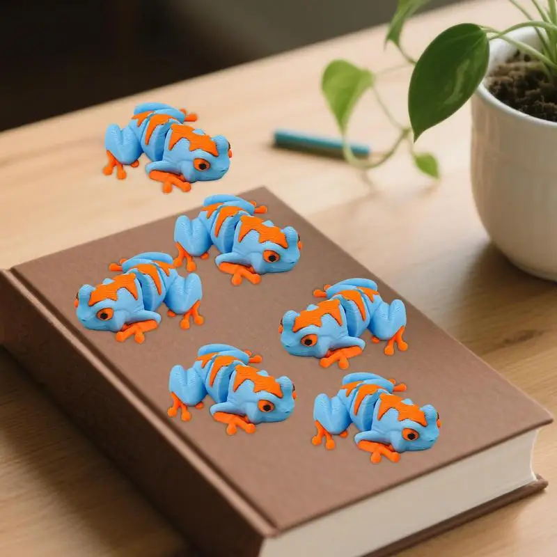 Figuras de rana, decoración de escritorio, articulaciones móviles, soporte emocional, modelo realista de Animal para estantería, baño, jardín de hadas