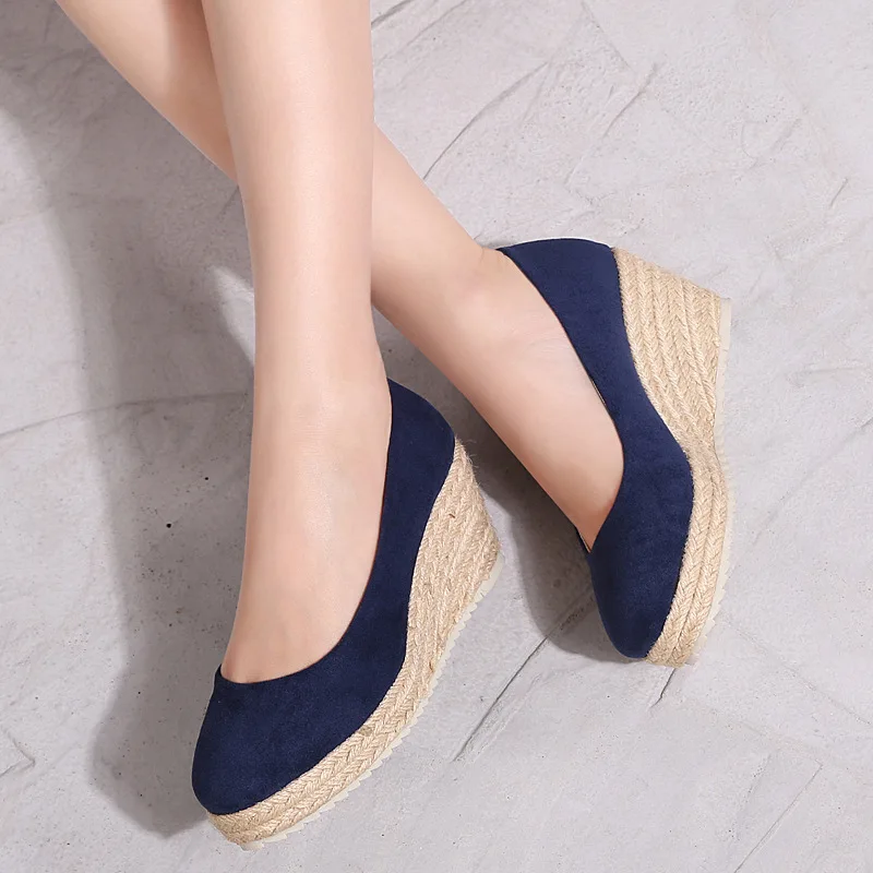 2023 Princess Kate\'s Same Suede Wedge Single Shoes Women Shallow Mouth Espadrilles Spring&Autumn Sandals High Heels Ladies Shoes