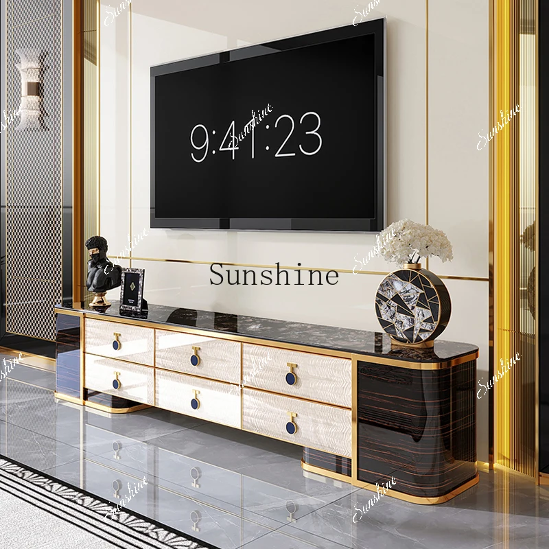 Italian rock slab TV cabinet coffee table combination small apartment living room rectangular furniture  FT