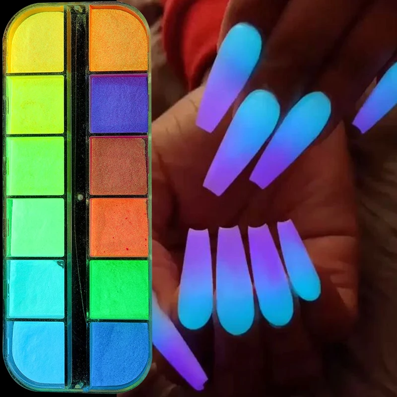 2箱 ネオンレインボーネイルピグメント 暗闇で光るパウダー カラフルな蛍光体クロムグリッター グラデーションネイルアート ラビングダストデコレーション