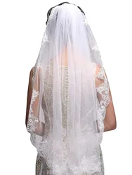 Women's White Ivory Embroidered Wedding Veil 1T Fingertip Length  Veil for Bride  With Comb Wedding Headpiece