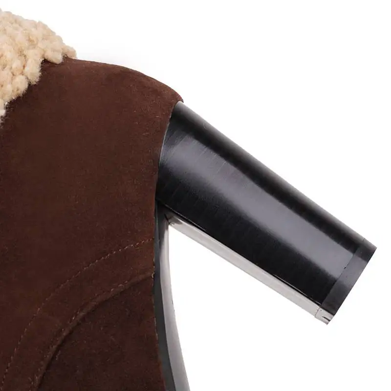 

ORCHALISA Женские зимние ботинки с круглым носком 11 см, туфли из флока на блочном каблуке 8,5 см, шнуровка 34 44 45 46 47 Повседневная обувь на меху S4249