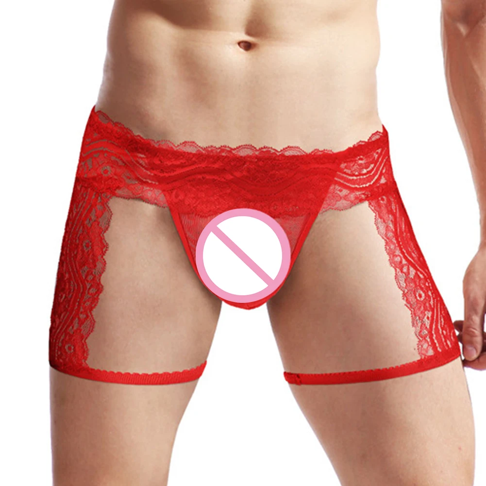 

Mens Lace Sheer Trunks Low Waist T-Back Thong Underwear See Through Pouch Underpants Sissy Erotic Lingerie Temptation Panties