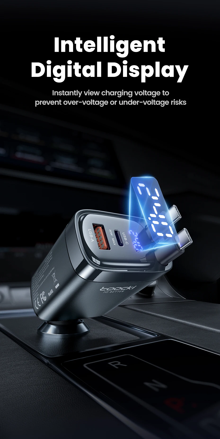 Toocki 4 IN 1 einziehbares Autoladegerät 105 W Handy-Ladegerät Typ C-Kabel für iPhone 16 15 Schnellladekabel Zigarettenadapter – Detail 7