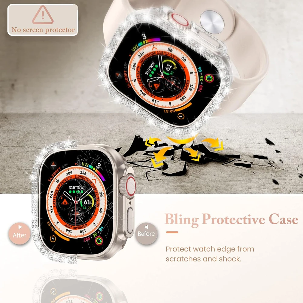 For Apple Watch Case Ultra Series 9/8/7/6/5/4/SE Bling Artificial Diamond Protector Cover For IWatch 38/40/41/42/44mm/45mm/49mm