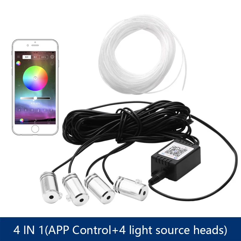 6 In 1 Led-Sfeer Auto Licht Rgb Flexibele Decoratieve Lamp 8M Interieur Omgevingslicht Door App Controle Glasvezel Strips Licht