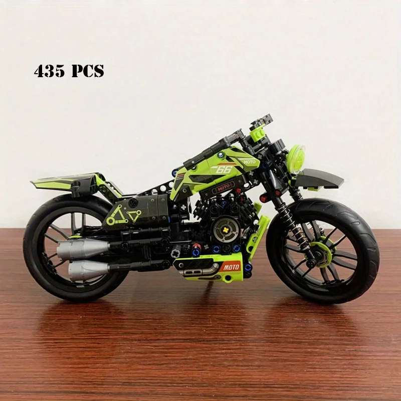 435pcs Motorcycle Model Building Blocks Set - Green, ABS Material, Toy for Birthday Christmas Gift