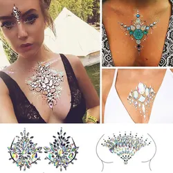 3D Shiny Kristall Mädchen Temporäre Tattoo Aufkleber Brust Acryl Strass Brust Aufkleber Diamant Streifen Karneval Party Brust Ornamen