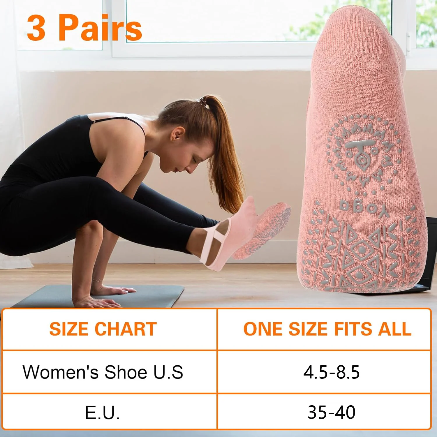 3 Pairs Yoga Socks for Women Non-Slip Barre Socks with Straps Ballet Dance Socks for Yoga Pilates Ballet Barre Dance image 6