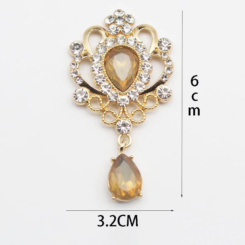 Gold Color Flat Bottom Brooch Resin Rhinestone Decoration Fashion Aaccessories DIY Wedding Pendant Jewelry Accessories
