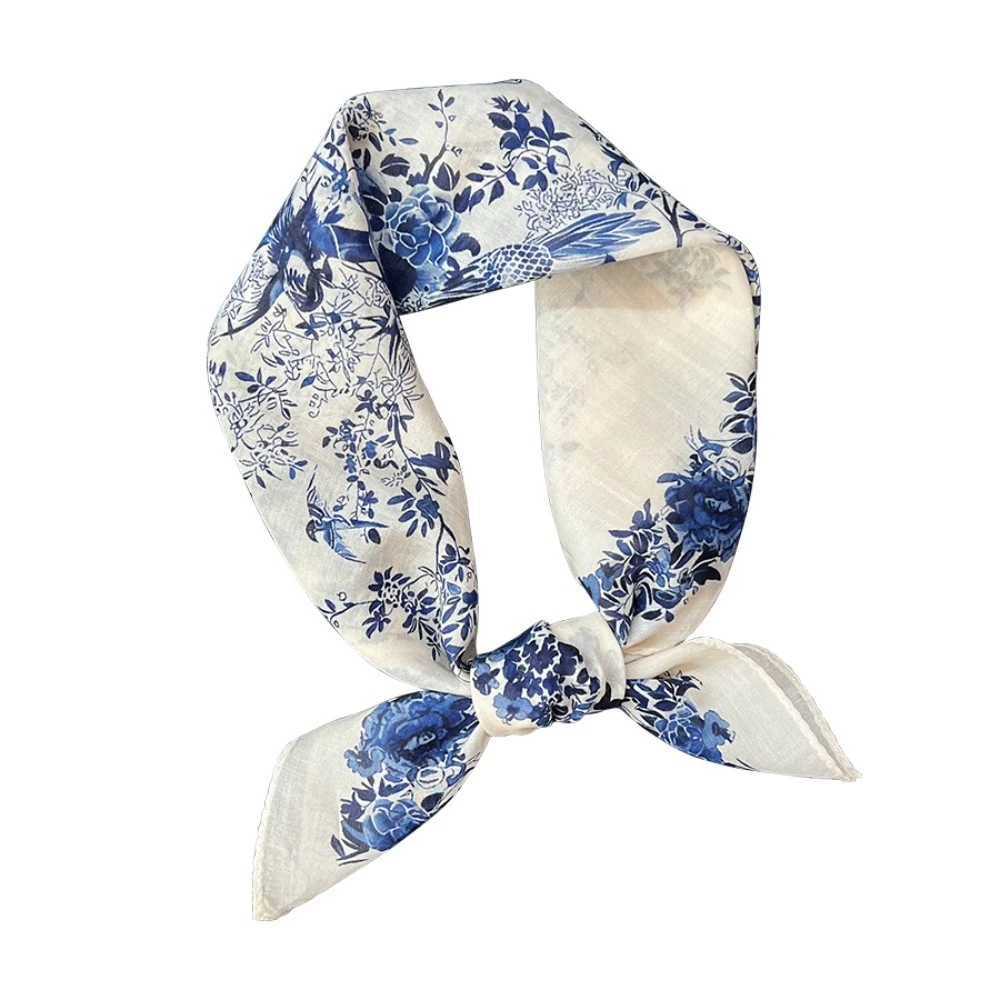 새의 노래와 꽃 실크 스카프 프랑스의 우아한 작은 사각형 손수건 고가 액세서리 다용도 실크 스카프 럭셔리 스카프