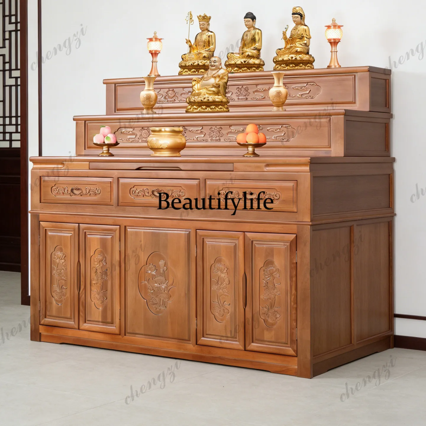 Three-layer offering table Buddhist platform household solid wood incense table  stepped offering table