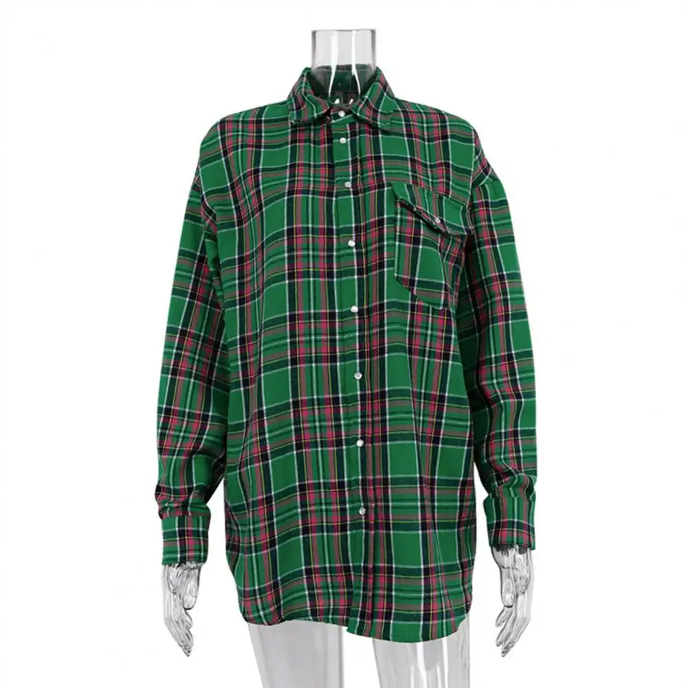 Women Shirt Relaxed Style Women Top Plaid Print Lapel Shirt Coat for Women with Single-breasted Buttons Flap for Breathable