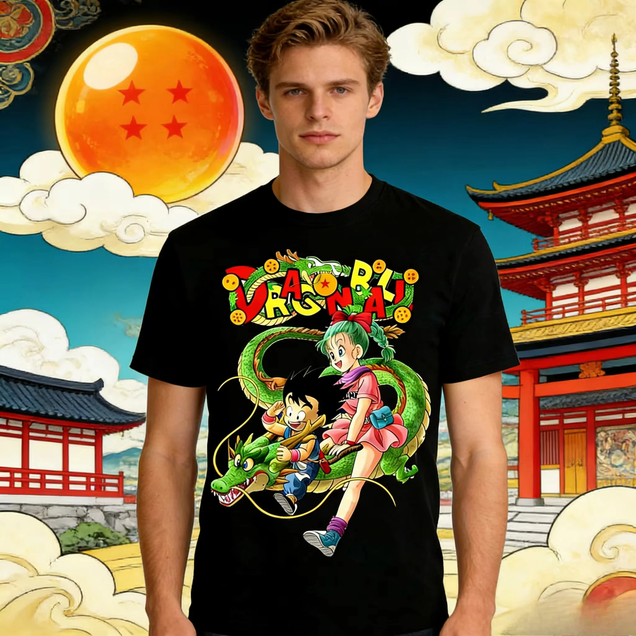 

2026 Summer Dragon Ball Vintage Anime T-Shirt, Men's Pure Cotton Loose Casual Goku & Bulma Tee for Daily & Sports Wear Y2K Style