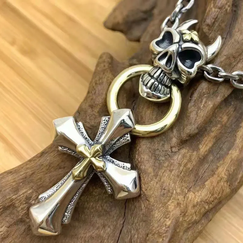

European and American trendy punk trend brand 925 sterling silver ring, cross opening temperament, cross flower adjustable ring