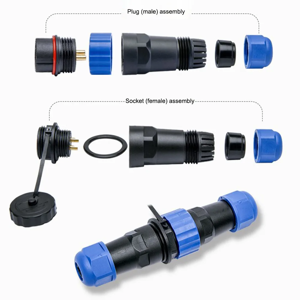 IP68 Waterproof Aviation Socket Connector SD13 Round Shape with and Black and 5A~45A Rated Current IP68 Waterproof