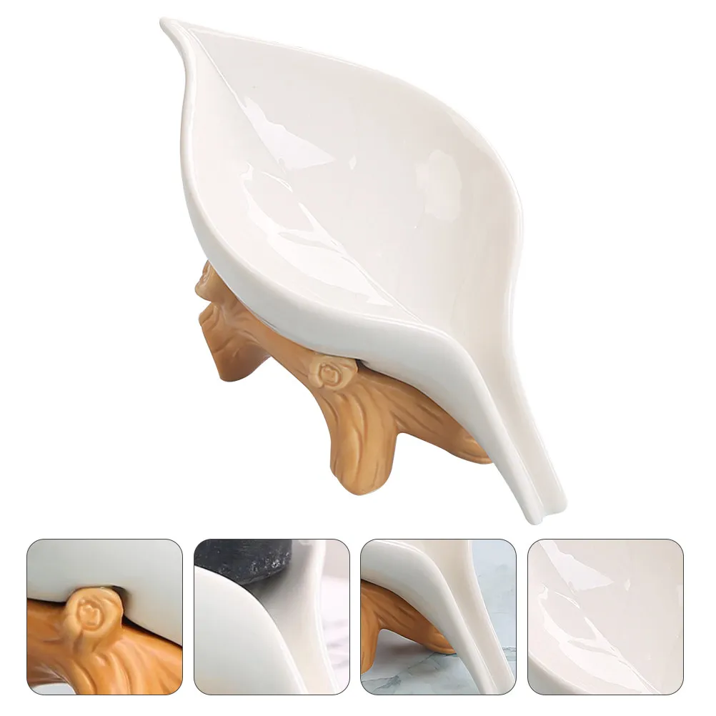 

1Pcs Ceramic Soap Tray Rack Fine Workmanship Sturdy Soap Holding Rack for Bathroom Sink Drainage Backflow Mouth Clean Surface