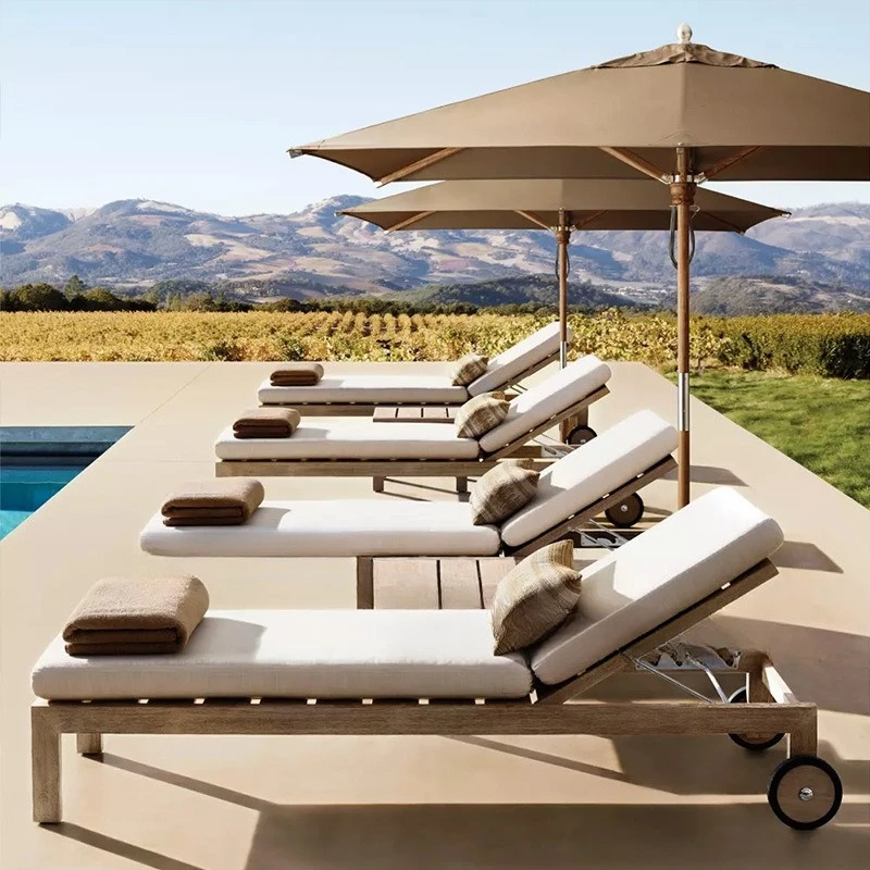 

Teak Outdoor Lounger Villa Outdoor Swimming Pool Hotel Leisure Loungers Hotel Resort Anticorrosive Solid Wood Loungers
