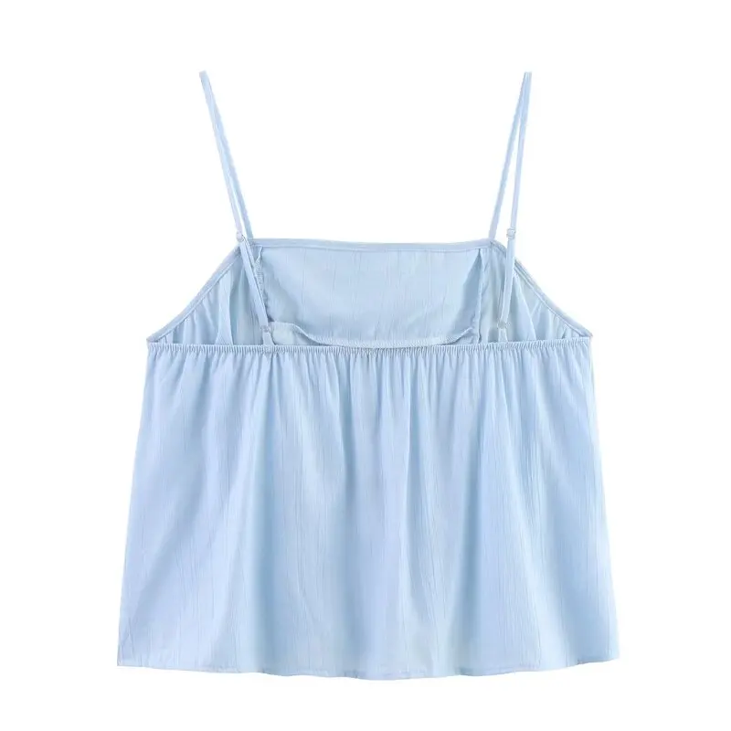 

Summer 2025 New Women's Faion Embroidered Strap Neline Straight Cut Top Versatile Sweet Sle ort Length Color