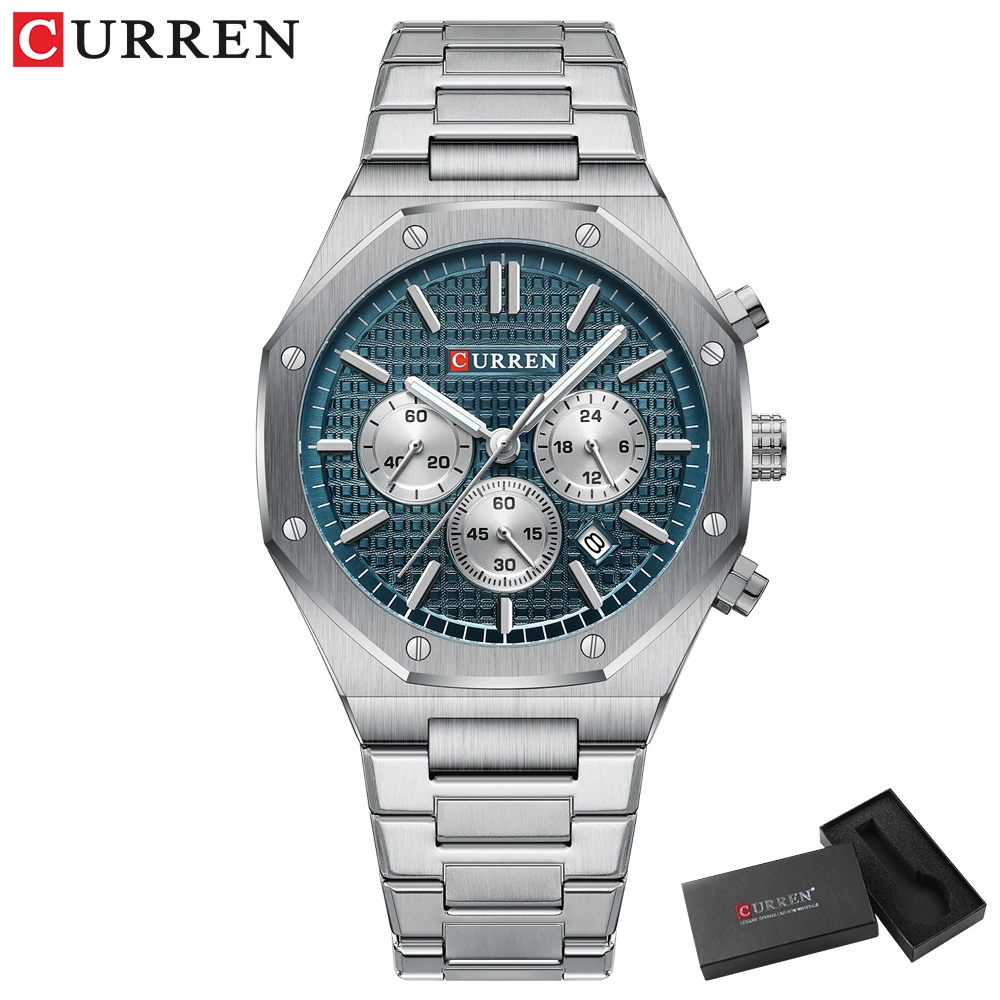 CURREN-Uhren für Herren, modisch, sportlich, wasserdicht, Chronograph, achteckiges Design, leuchtende Quarz-Armbanduhren mit automatischem Datum