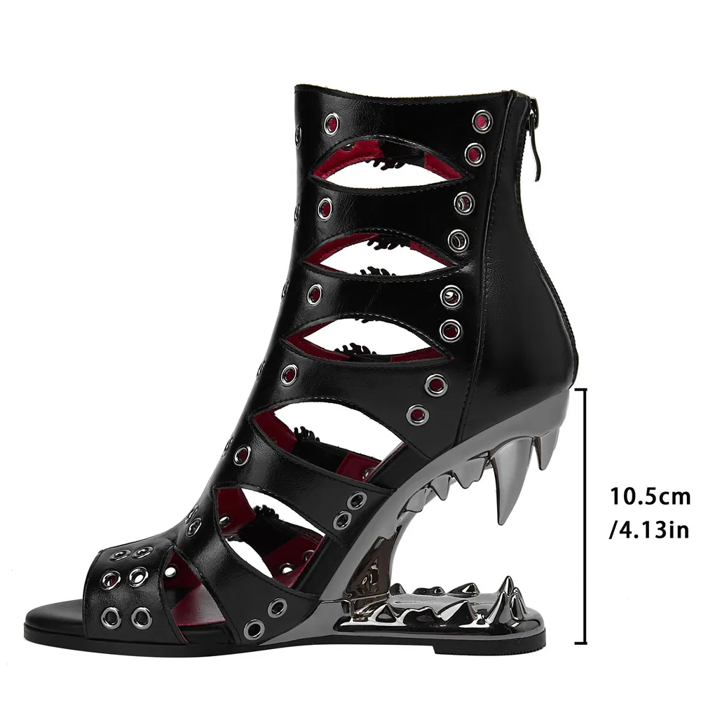 Women Gothic Pumk Style High Heels Sandals Sexy Ladies Peep Toe Round Toe Hollow-Out Rivet Shoes Woman Zipper-Sid Party Shoes image 6