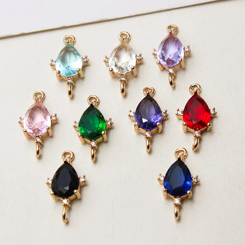 1pcs Copper Gold Plated Clear Crystal Pendant Geometric Drop Shape Charms Diy Accessories Earrings Necklace  Handmade Material