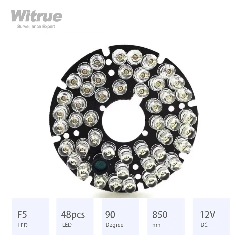 Witrue 48pcs IR LED Infrared Board 850nm 90 Degree for Surveillance CCTV Cameras Night Vision Accessories