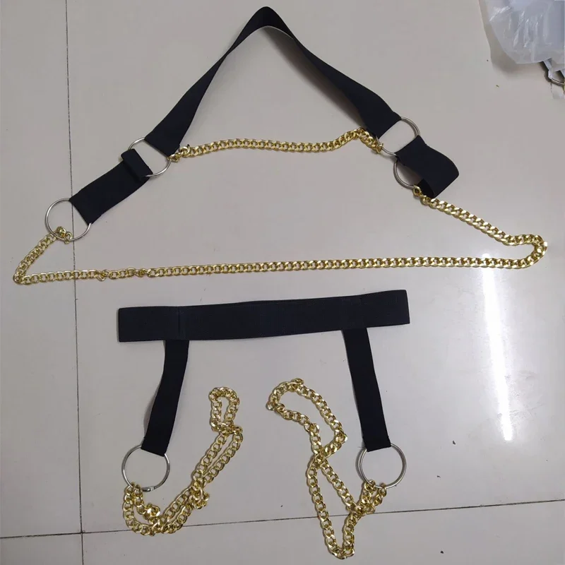 ナイトクラブ DJ ゴーゴー衣装セクシーな中空ストラップ脚セット黒胸チェーン弾性包帯バーニングマンステージアクセサリー XS3140