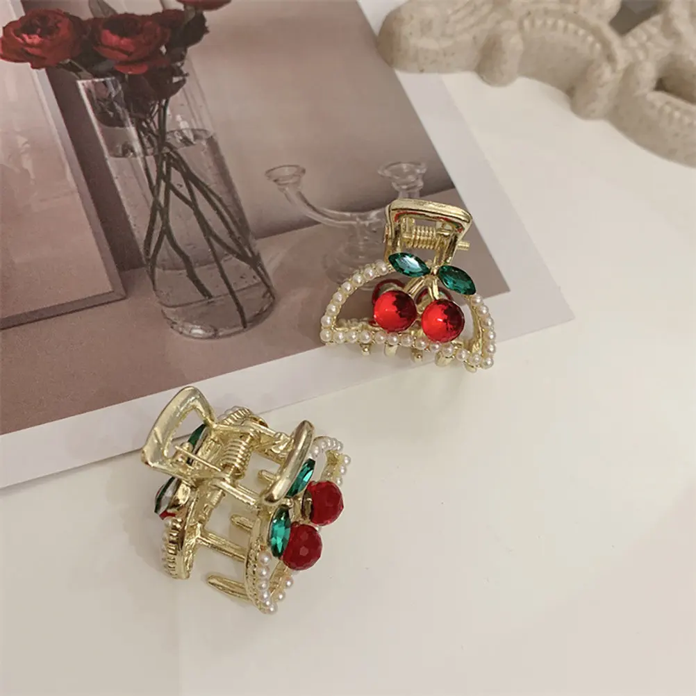 

Cherry Hair Clips Small Alloy Claw Clamps Pearl Cherry Design Hairpins for Women Girls Bangs Hair Accessories Party Travel