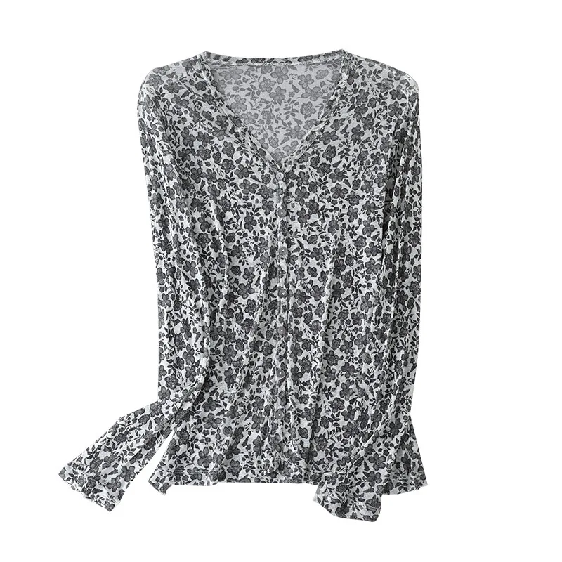 Pure Silk Luxury Women's Blouses Thin Plus Size Cover Shirt Woman Long Sleeve Blouse Summer Beach Tunic Korean Popular Clothes