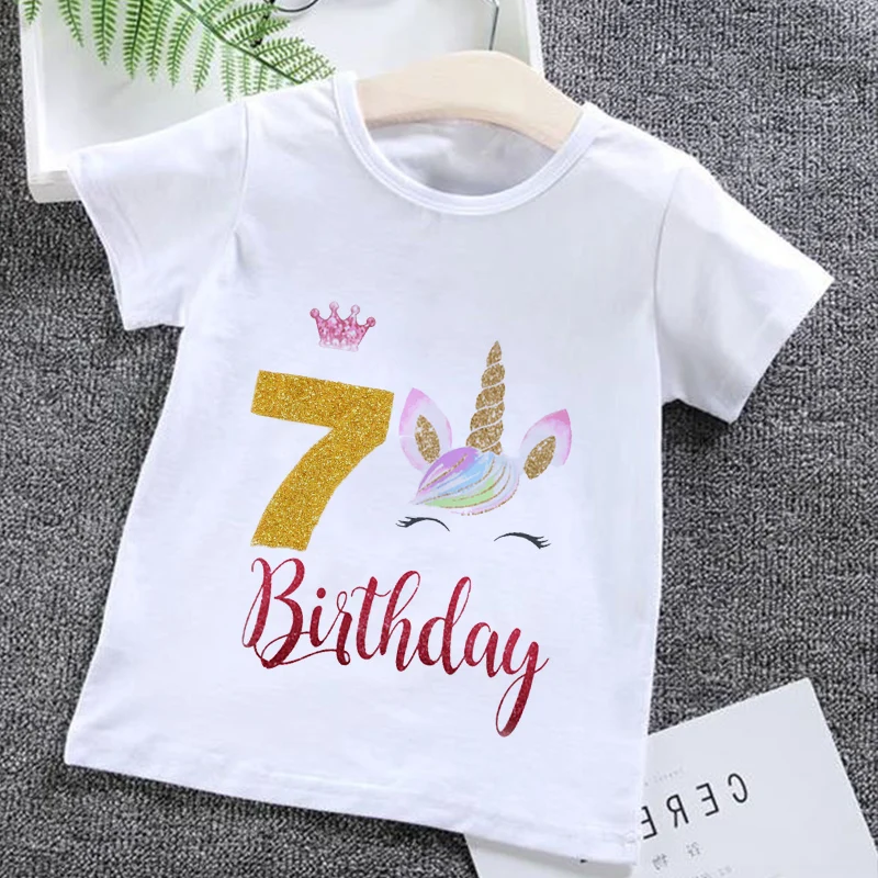 

Cartoon Birthday Numbers Unicorn 1 2 3 4 5 6 7 8 9 Age Baby Boys Clothes Summer T-shirts 2023 Kids Clothes boys/Girls Tees Tops