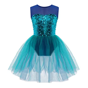 Robe de Ballet pour filles, paillettes brillantes, Tutu de ballerine, en maille, sans manches, justaucorps de gymnastique, Costume de patinage artistique