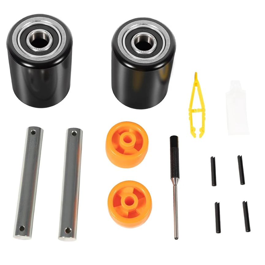 Ersatzrad-Kit für Crown PTH50 Palettenhubwagen, Paar Vorderradrollen (2,78 Zoll x 3,75 Zoll), mit vormontiertem Lager – Detail 1