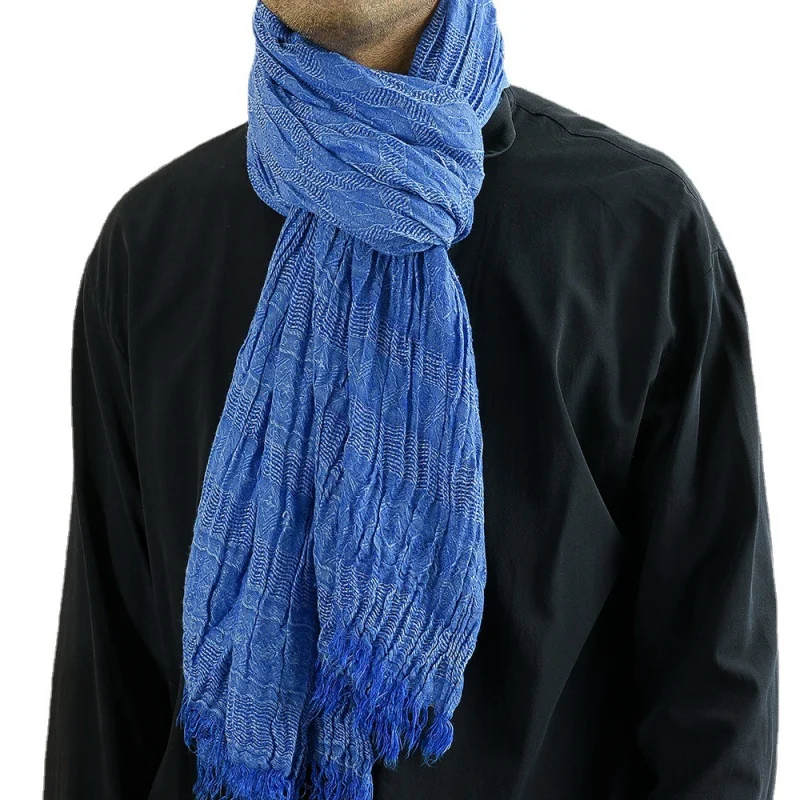 2022 New European and American Yarn-Dyed Men\'s Scarf Foreign Trade in Stock Wholesale Dark Diamond Tassel Scarf for Men