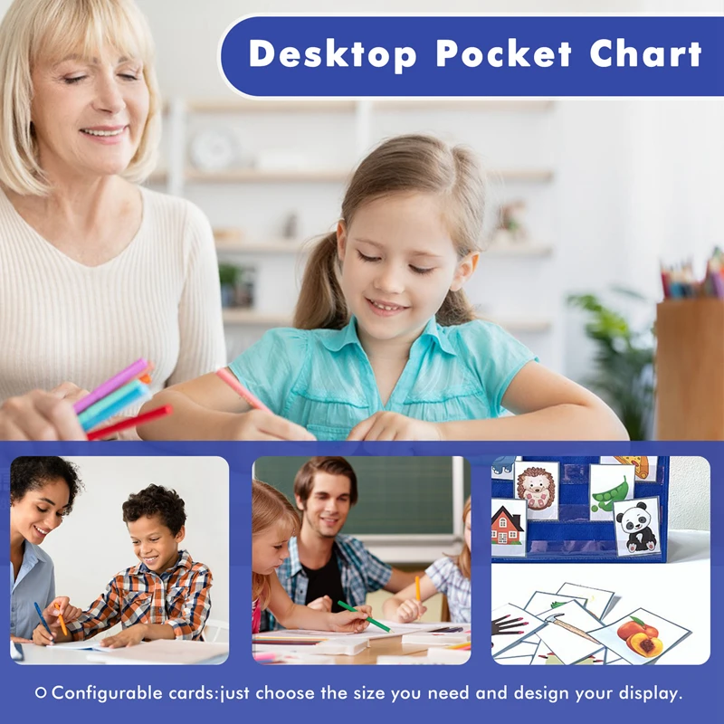 Desktop Pocket Chart Dubbelzijdig en zelfstaand Mini Pocket Chart Stand voor individuele of kleine groep (43X 33Cm)