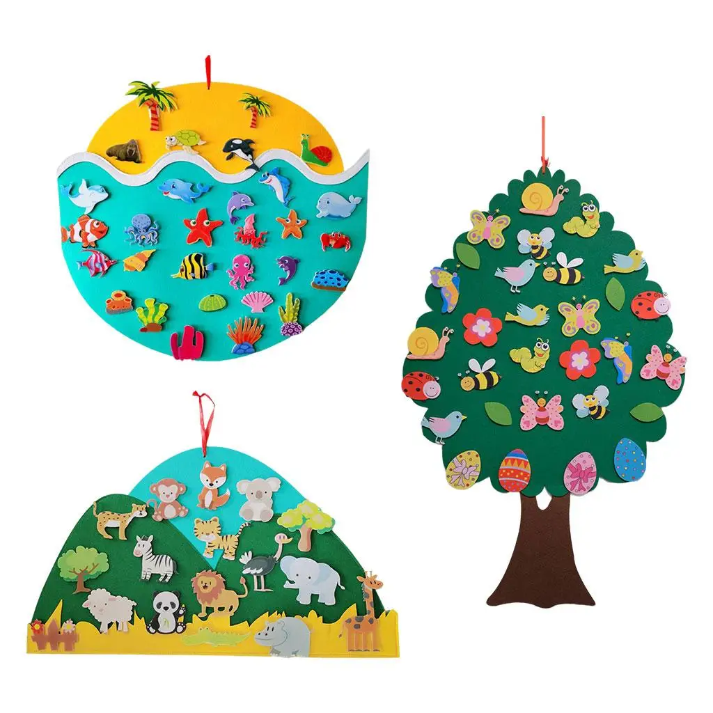 Planche en feutre Montessori pour bébé, animaux avec crochets, ensemble d'histoires, jouets en feutre pour