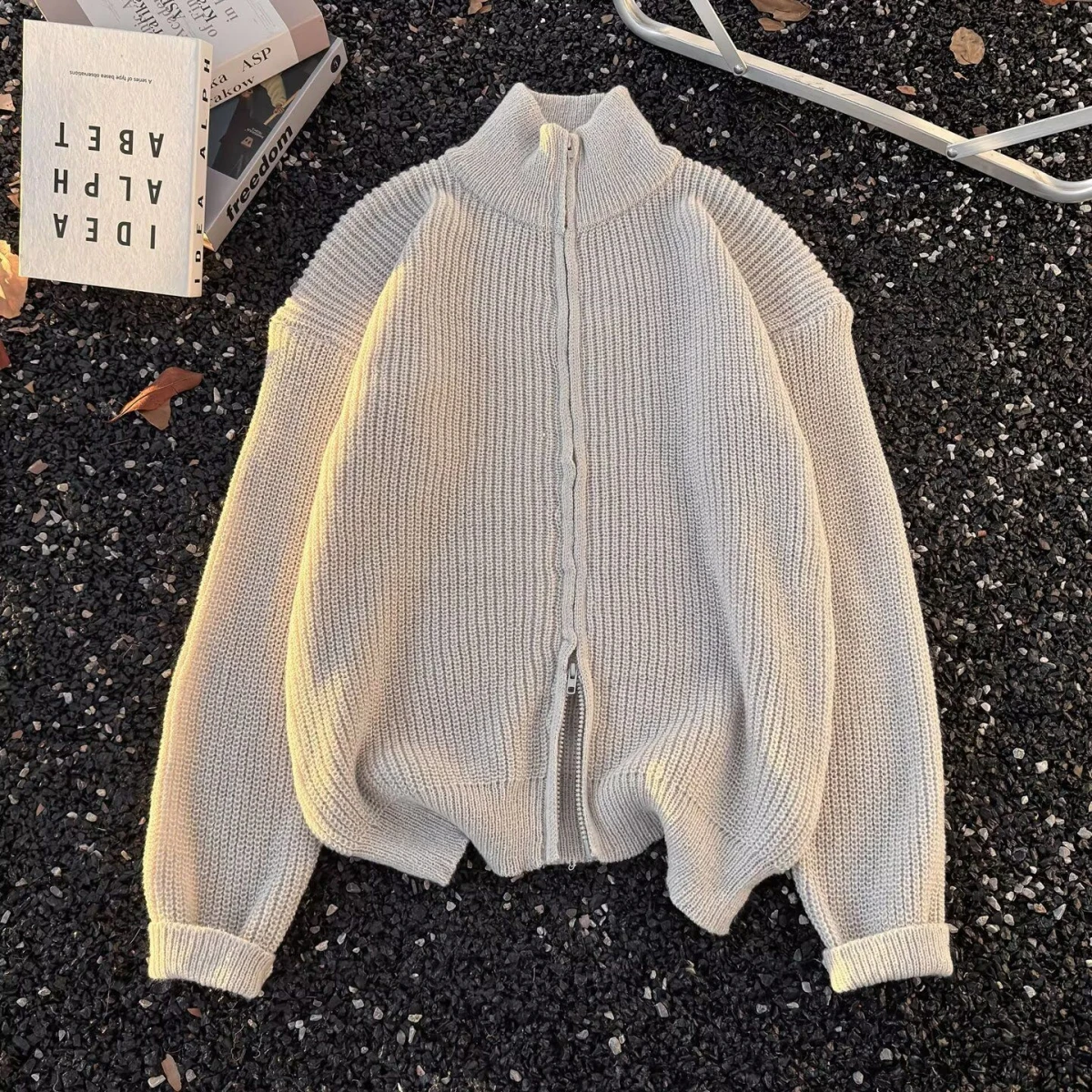 

Winter Men's Loose Knitted Cardigan Zipper Sweater Stand Collar Warm Outerwear Casual Faion Polyester Long Sve irt