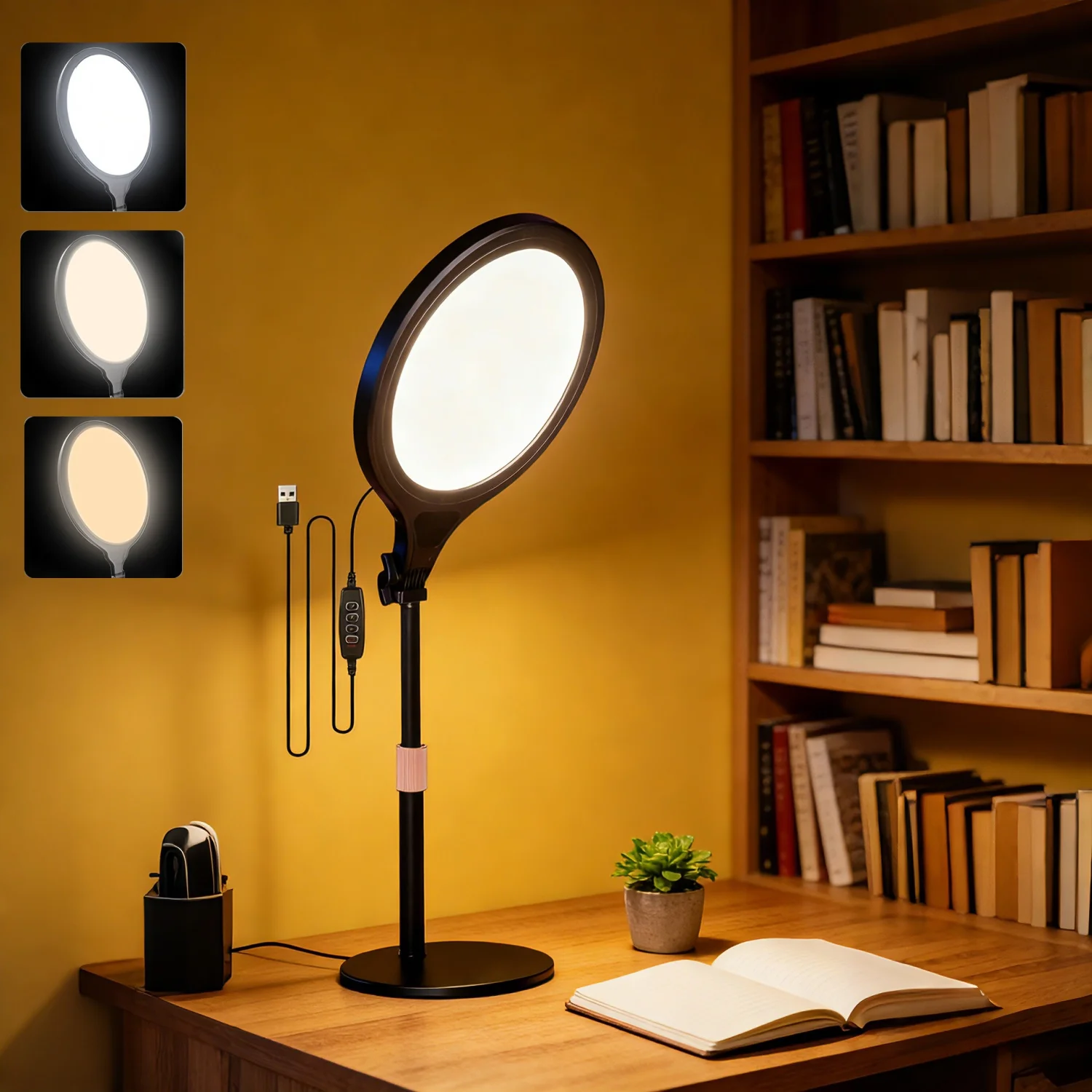 

Портативная светодиодная видеолампа — 10-дюймовая лампа с регулируемой яркостью для экрана со штативом, с гибкой подставкой для штатива и держателем для телефона