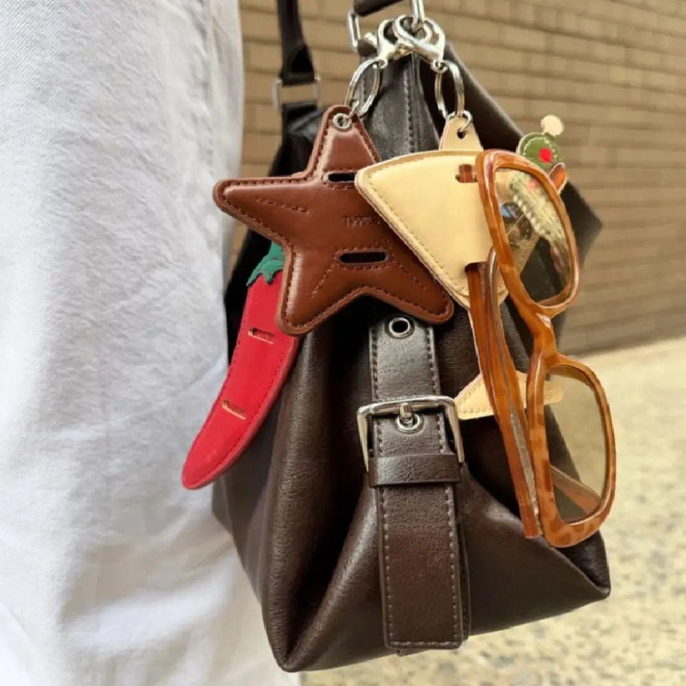 Lovely Hanger Pentagram Star Keychain Multi Functional DIY Pu Leather Pendant Creative Cartoon Bag Charm Men