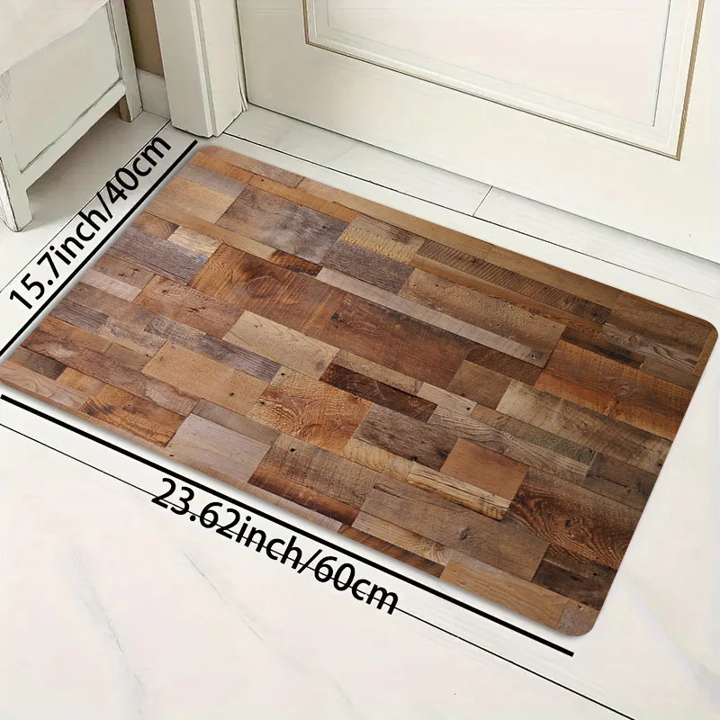 Farmhouse Wood Grain Kitchen Runner Rug, Non-Slip Washable Floor Mat with Vintage Plank Print for Kitchen, Sink, Cooking Area