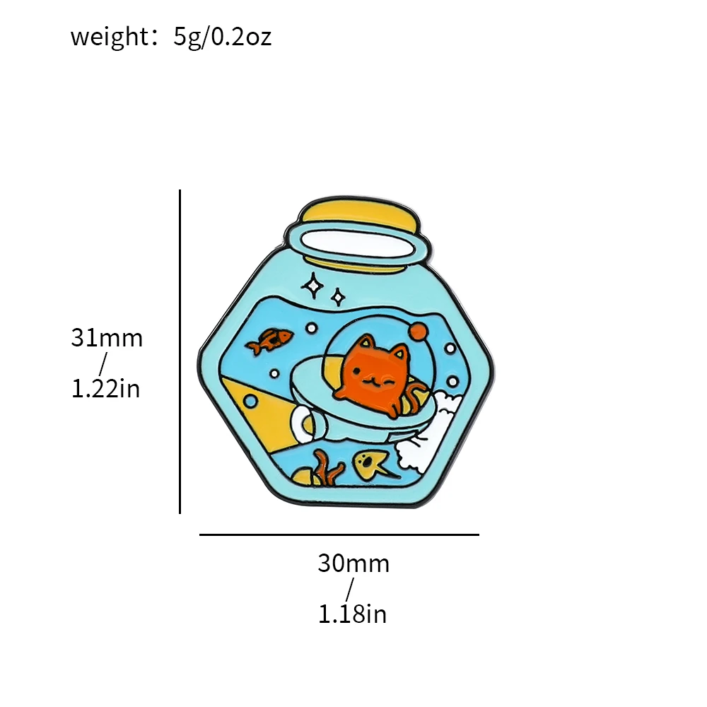 Kawaii Cat Drift Bottles Enamel Pin Cute Animal Cat Metal Badge Brooch Clothing Backpack Lapel Pin for Kids Jewelry Accessories