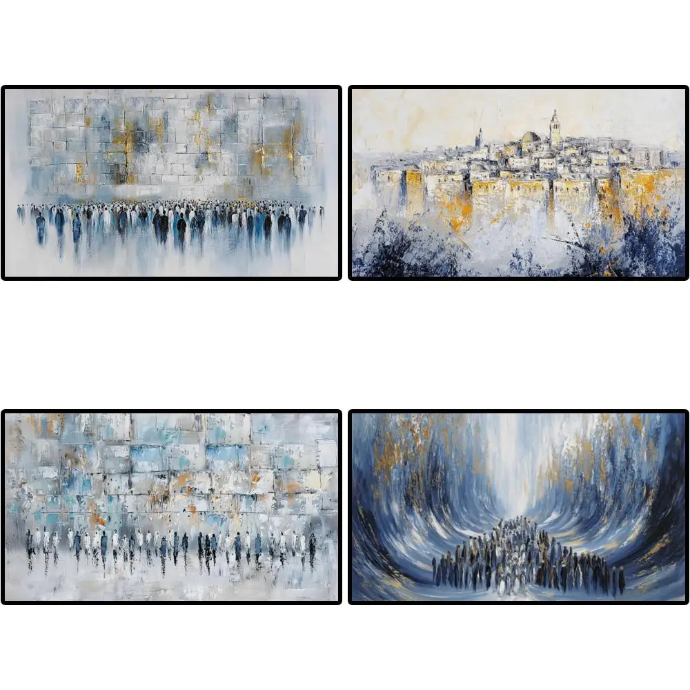 

Hand-Painted Jerusalem Kotel Oil Painting Textured Jewish Abstract Canvas Art Contemporary Judaica Wall Decor for Dining Room