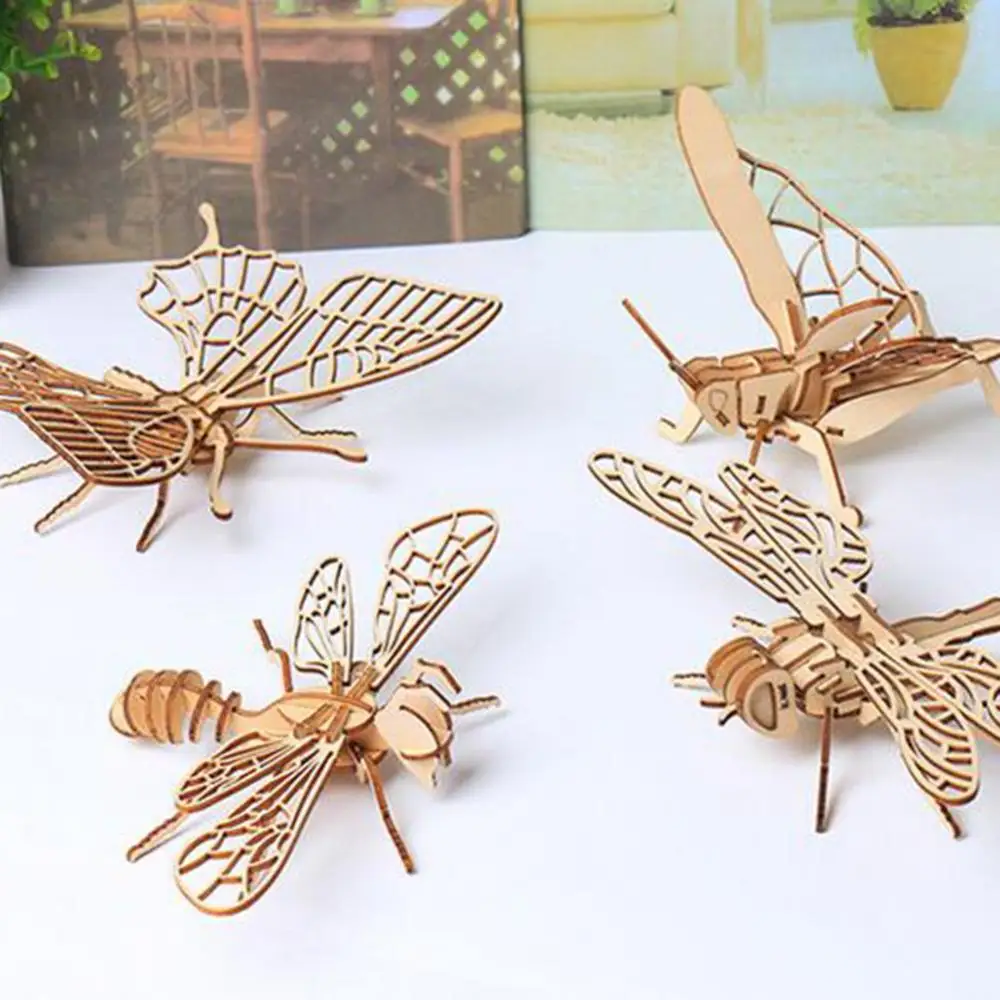

Kids 3D Wooden Insect Puzzles - DIY Butterfly, Bee, Dragonfly Model Assembly Toy, Educational Craft for Kindergarten & Home