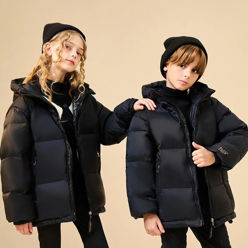 Black Gold Children's down Jacket Thickened Medium-Sized Children's White Duck down Short Jacket Children's Winter down Jacket