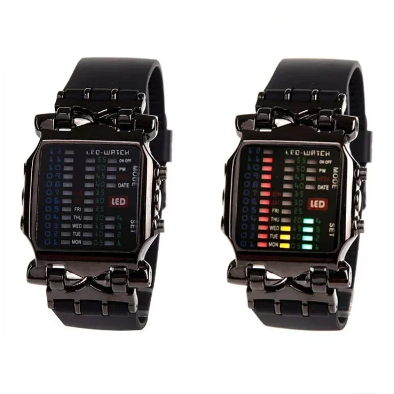 LED-horloge Heren Mode Creatief Krabtype Elektronisch horloge Lichtgevend Binair geschenk Zakelijke stijl Cool Waterdicht Multifunctioneel