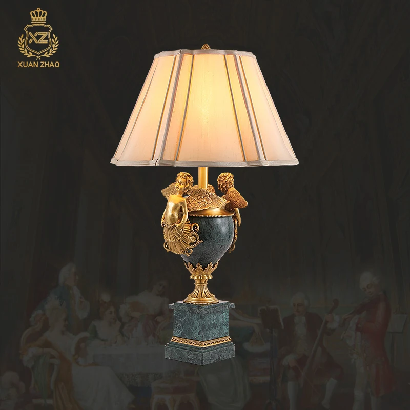 Home Deco 2024 European Style Table Lamps Luxury Bedside Table Light Retro Marble Brass Lamps